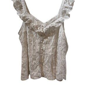 Torrid Vintage-Style White Lace Button-Front Ruffle Sleeveless Top With Delicate